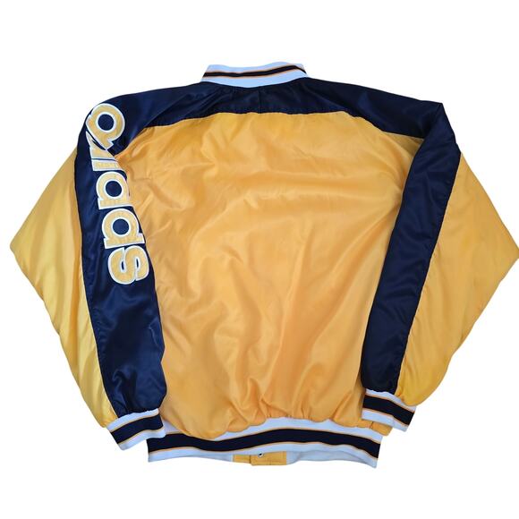 Rare Vintage 80s Adidas Satin Varsity Jacket Run DMC Size L Yellow Navy Street - Picture 2 of 9